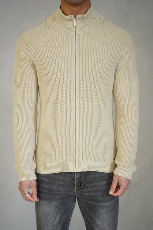 Capo Ribbed Full Zip Jumper - Stone