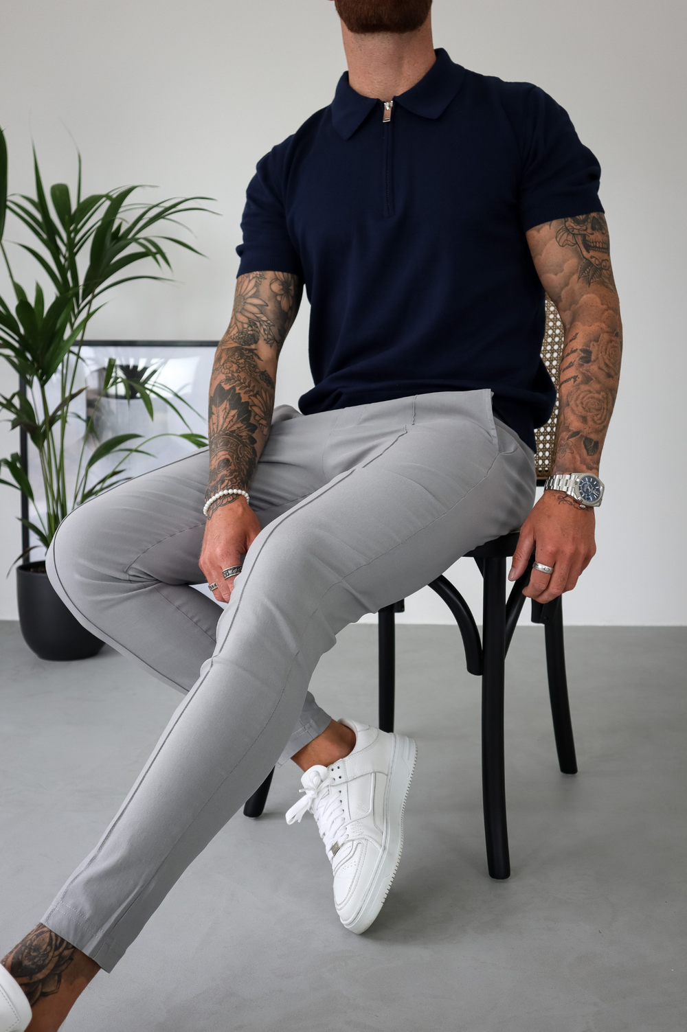 Capo Egyptian Cotton SS Zip Polo Shirt - Navy