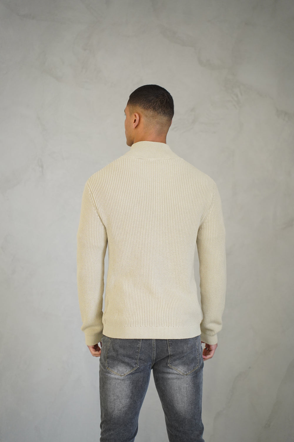 Capo Ribbed Full Zip Jumper - Stone