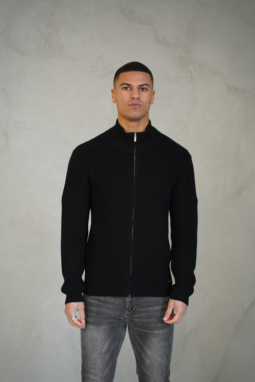 Capo Ribbed Full Zip Jumper - Black