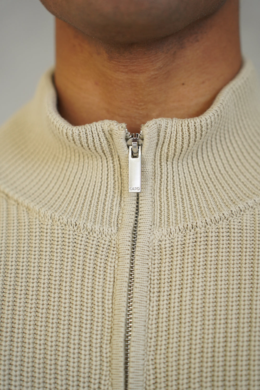 Capo Ribbed Full Zip Jumper - Stone