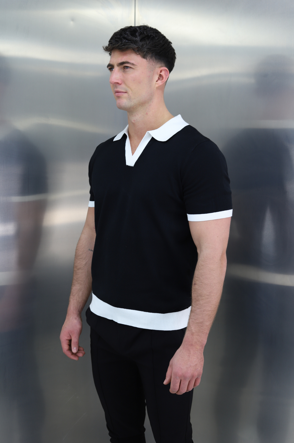 Capo Egyptian Cotton Contrast Cuban Collar Polo Shirt - Black