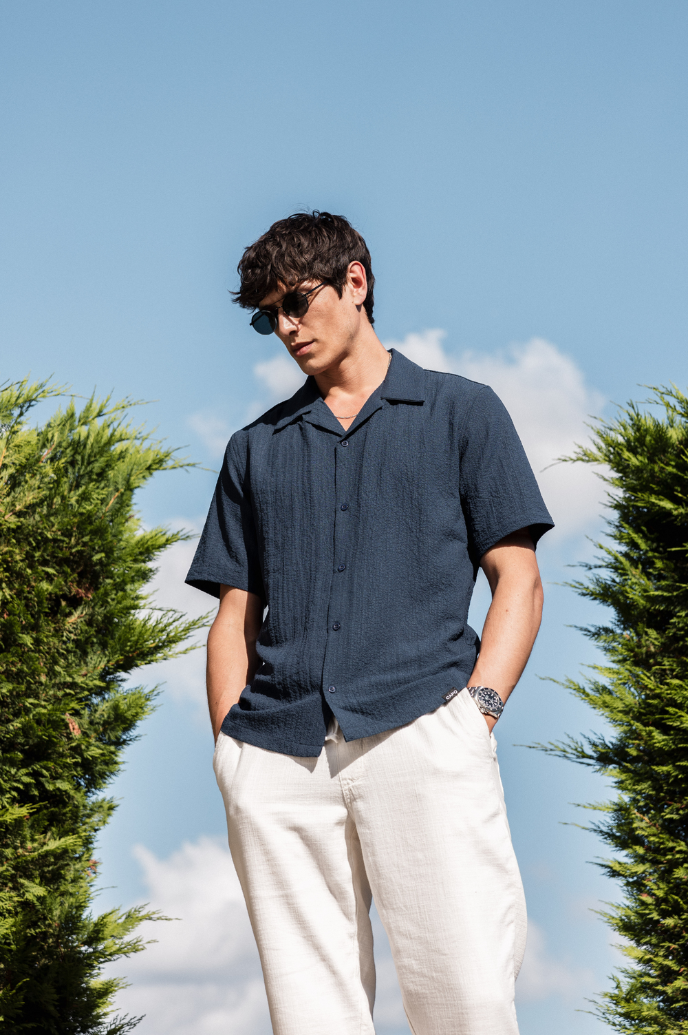 Capo SEERSUCKER SS Revere Shirt - Navy