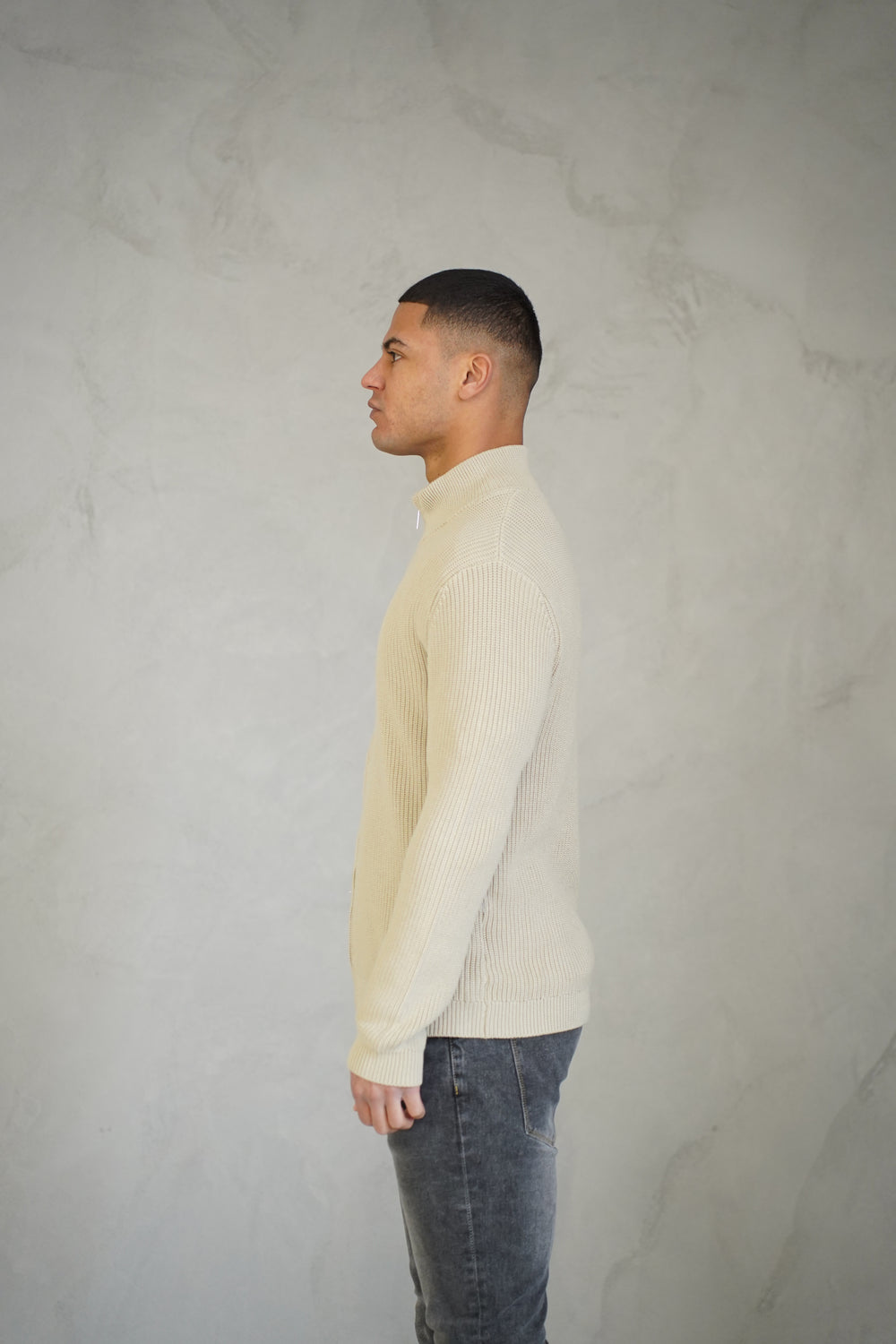 Capo Ribbed Full Zip Jumper - Stone