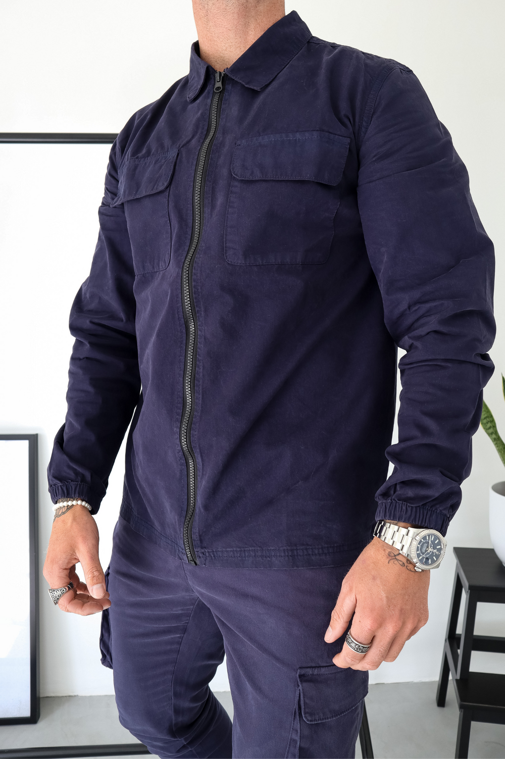 Navy blue cargo jacket discount