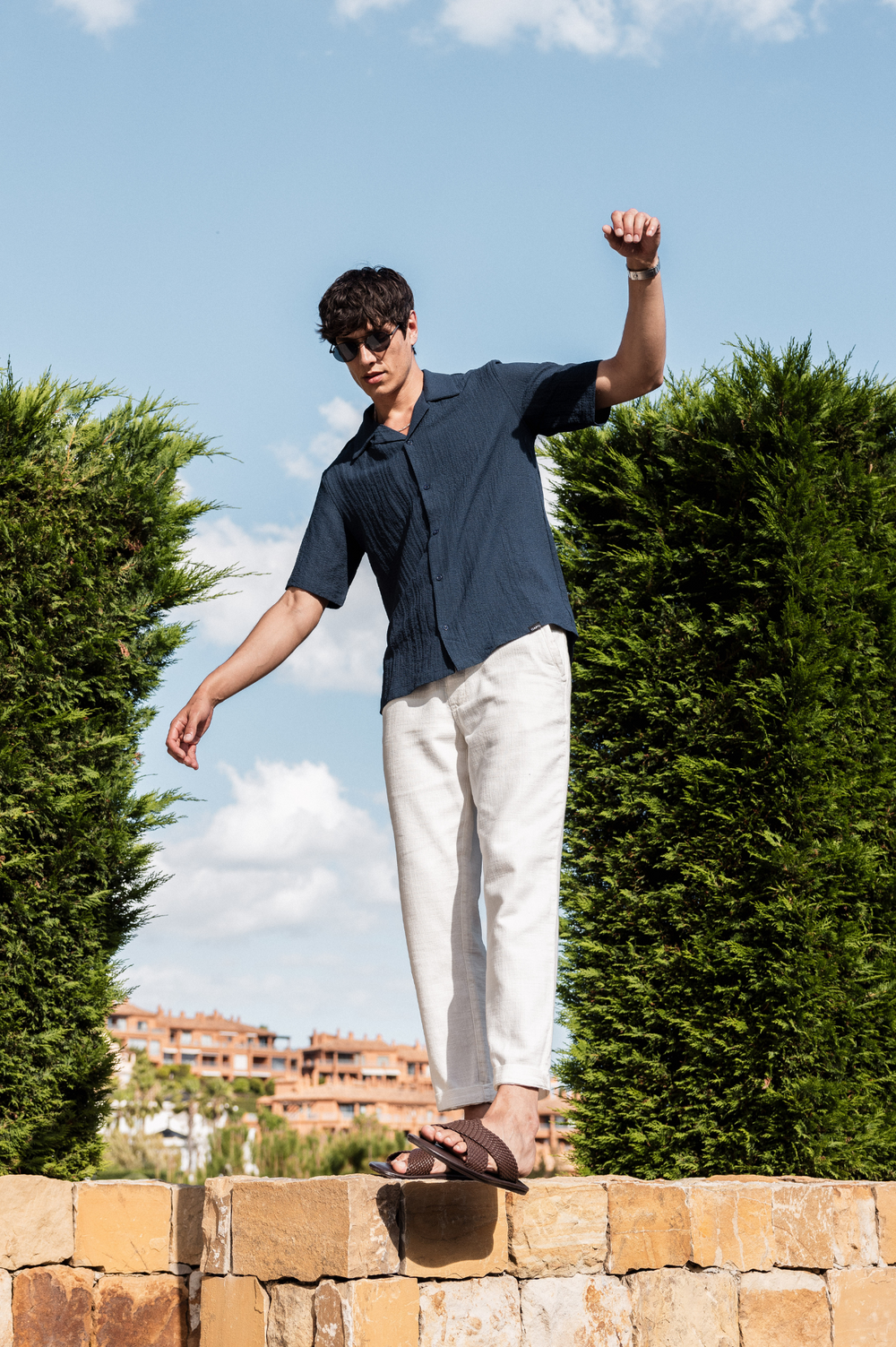 Capo SEERSUCKER SS Revere Shirt - Navy