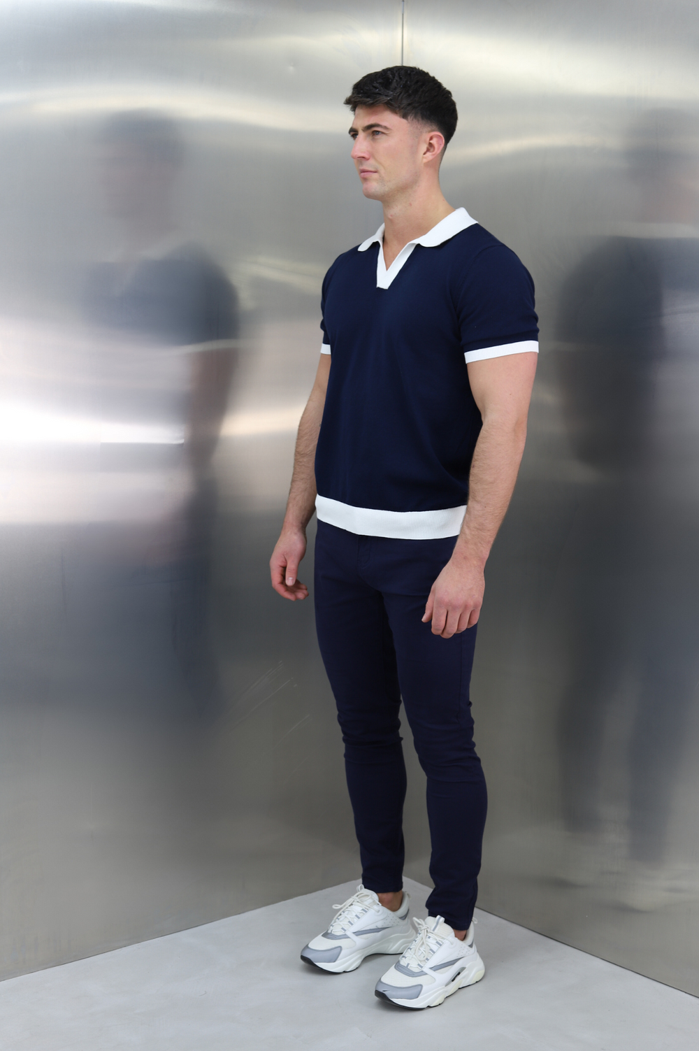 Capo Egyptian Cotton Contrast Cuban Collar Polo Shirt - Navy