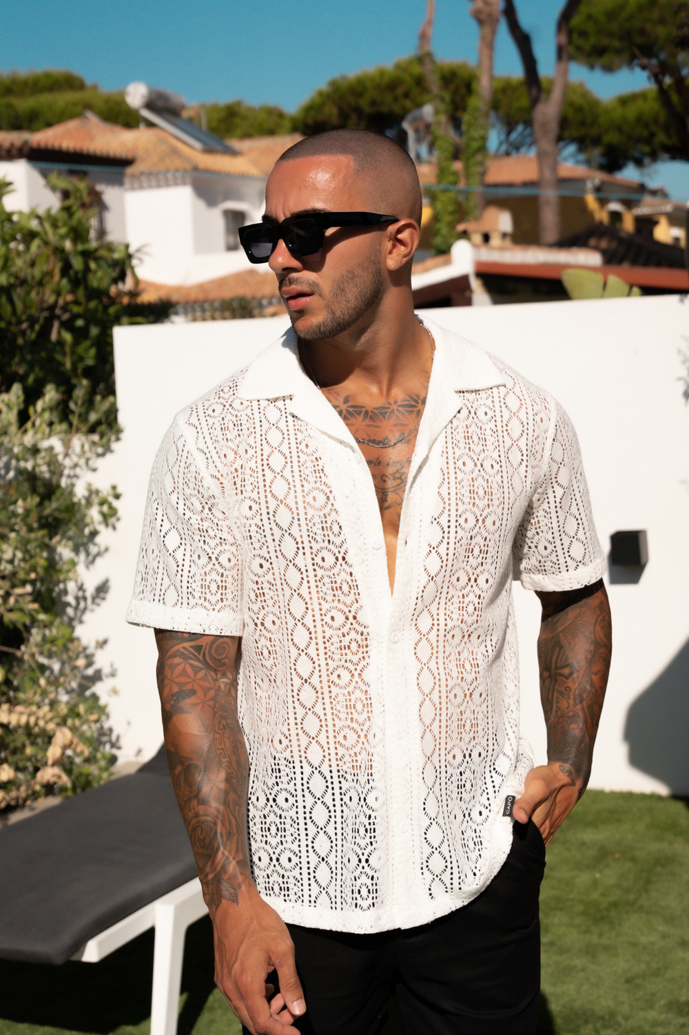 Capo KNITTED PATTERN SS Revere Shirt - Cream