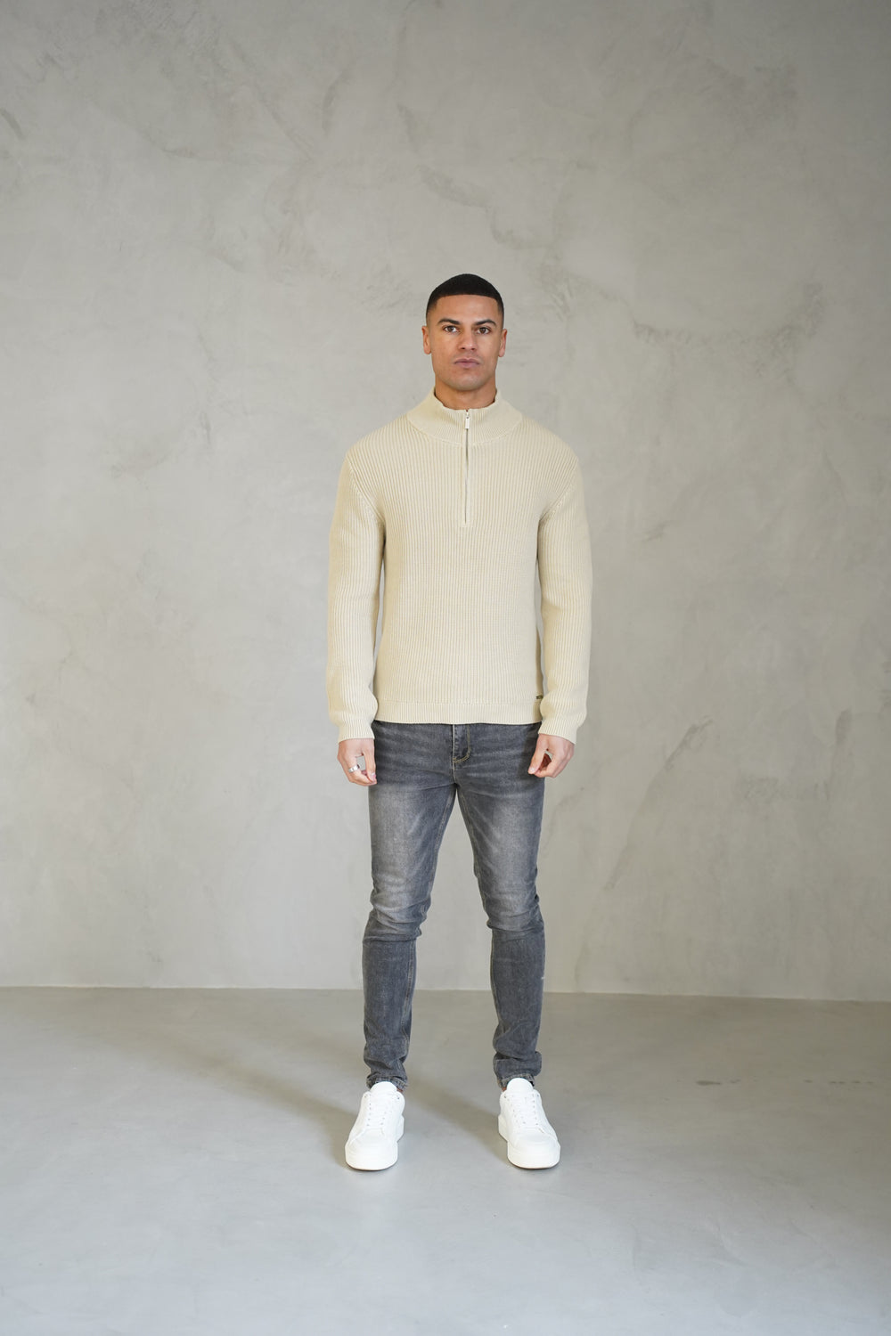 Capo Ribbed 1/4 Zip Jumper - Stone