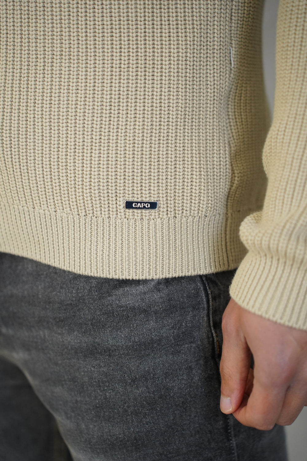 Capo Ribbed Full Zip Jumper - Stone