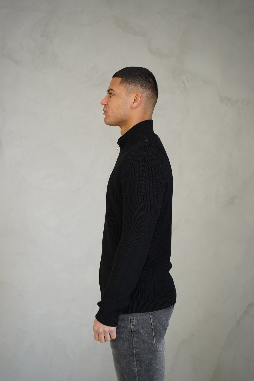 Capo Ribbed Full Zip Jumper - Black