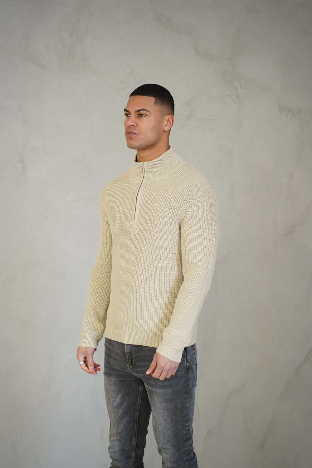 Capo Ribbed 1/4 Zip Jumper - Stone