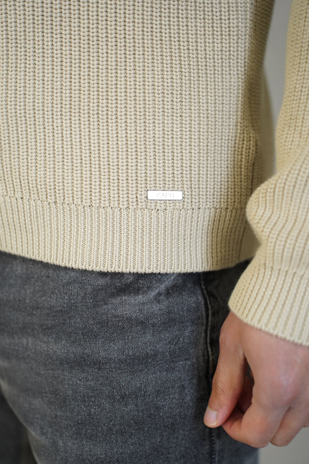 Capo Ribbed 1/4 Zip Jumper - Stone