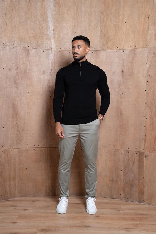 Capo Egyptian Cotton 1/4 Zip Top - Black