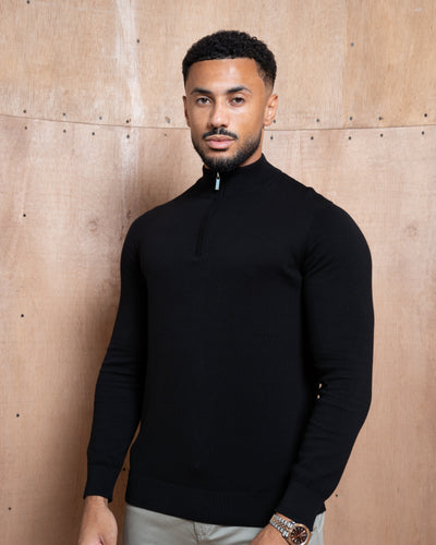Capo Egyptian Cotton 1/4 Zip Top - Black