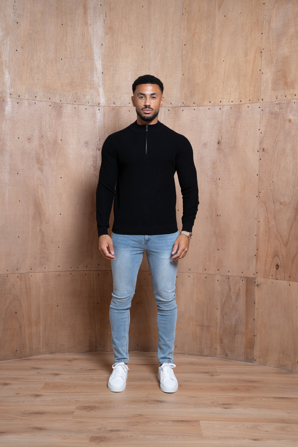 Capo Egyptian Cotton 1/4 Zip Top - Black