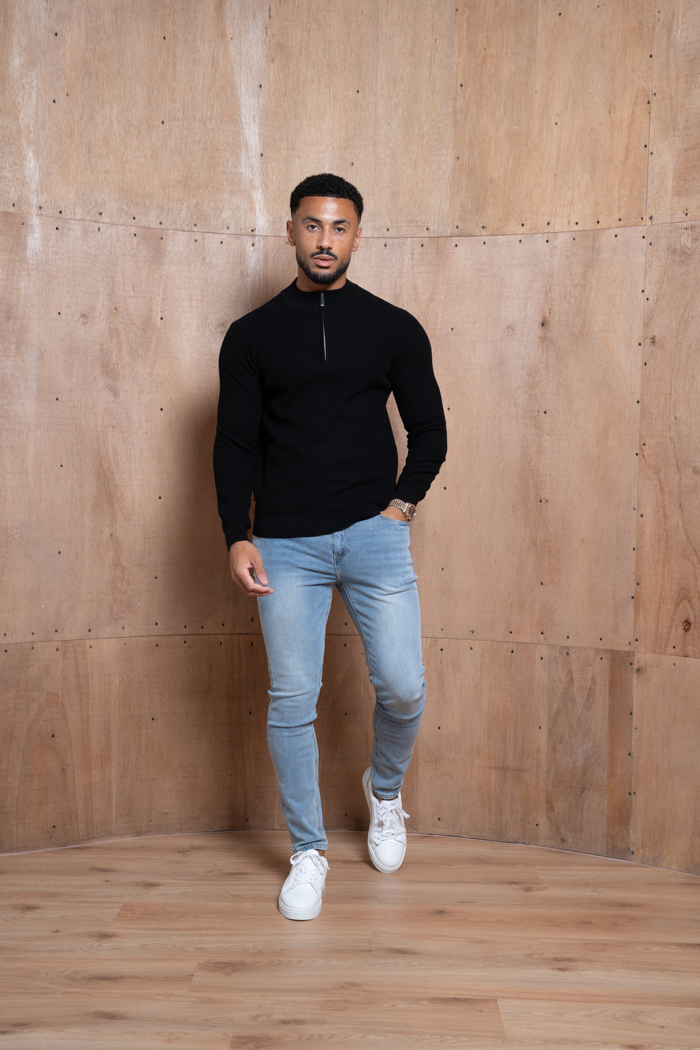 Capo Egyptian Cotton 1/4 Zip Top - Black