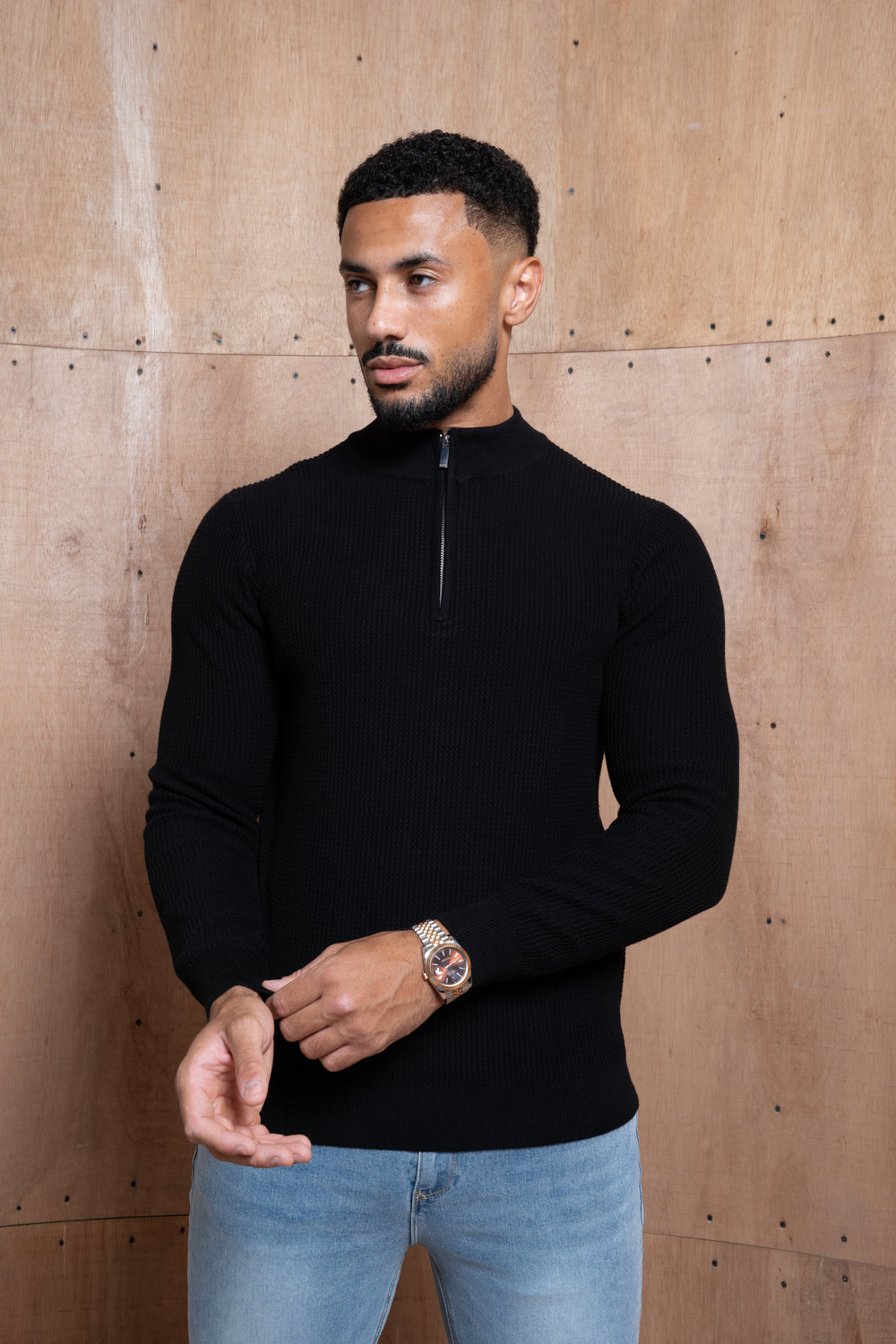 Capo Egyptian Cotton 1/4 Zip Top - Black