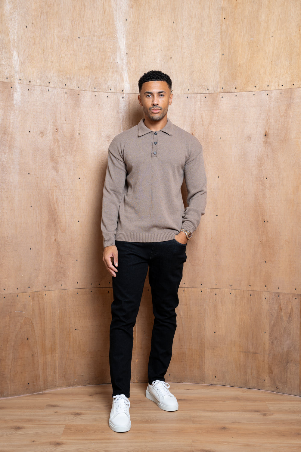 Capo Button LS Polo Shirt - Brown