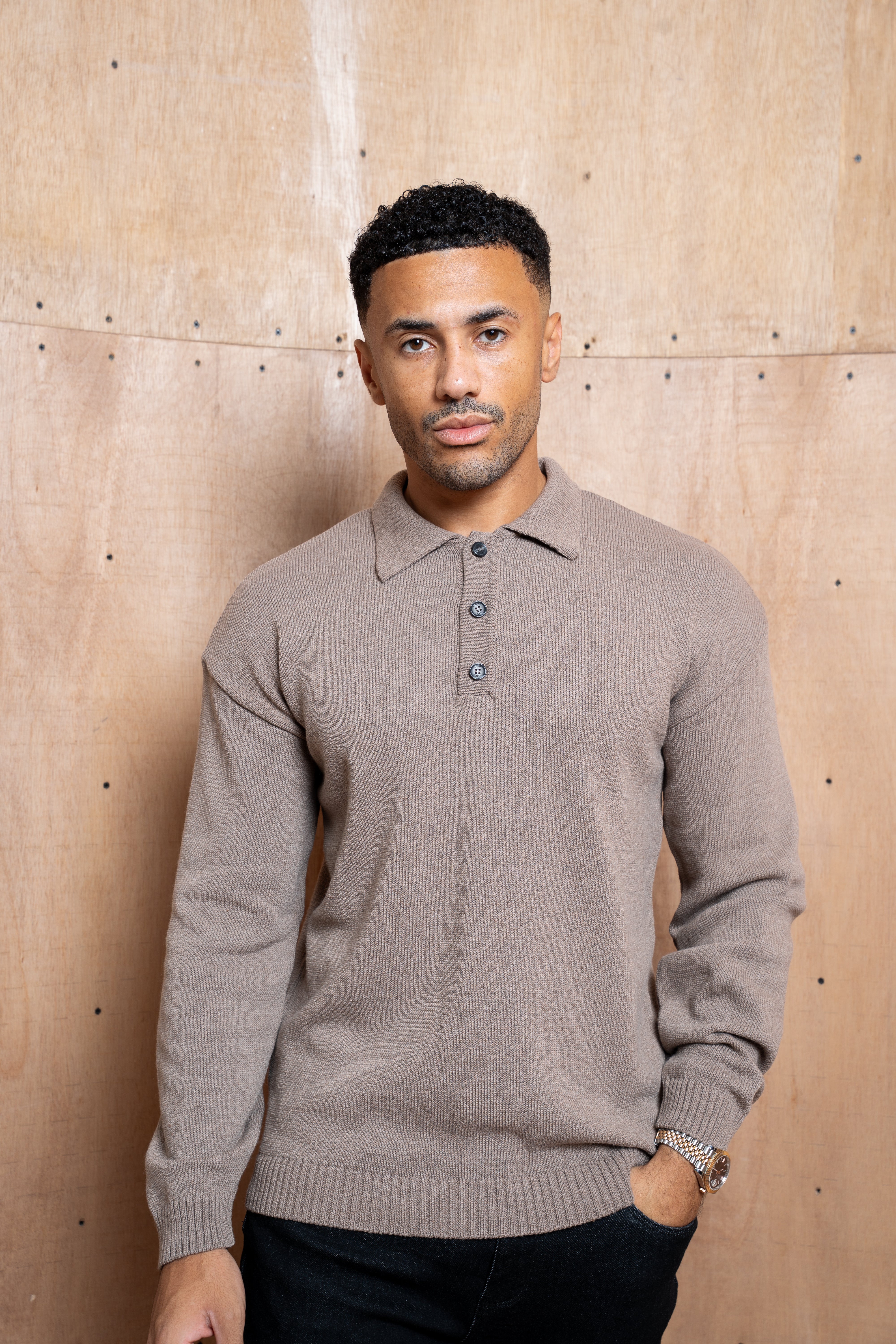 Capo Button LS Polo Shirt - Brown