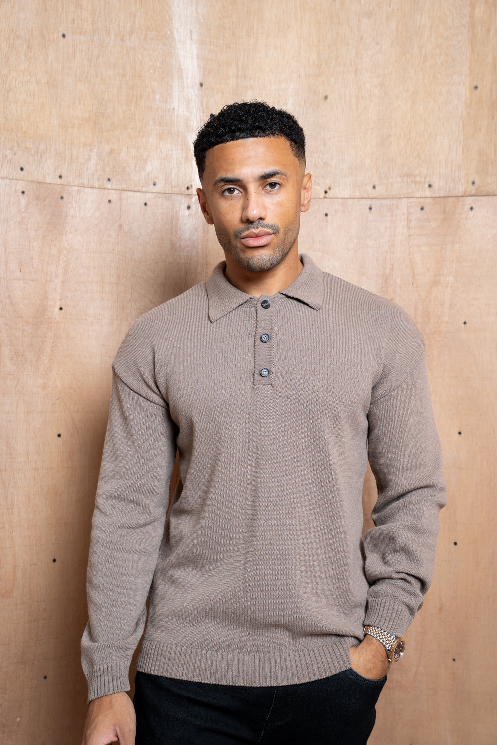 Capo Button LS Polo Shirt - Brown