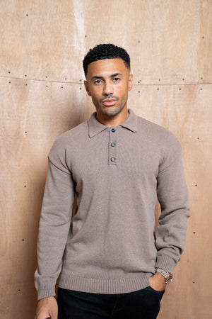 Capo Button LS Polo Shirt - Brown