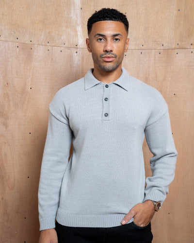 Capo Button LS Polo Shirt - Light Grey