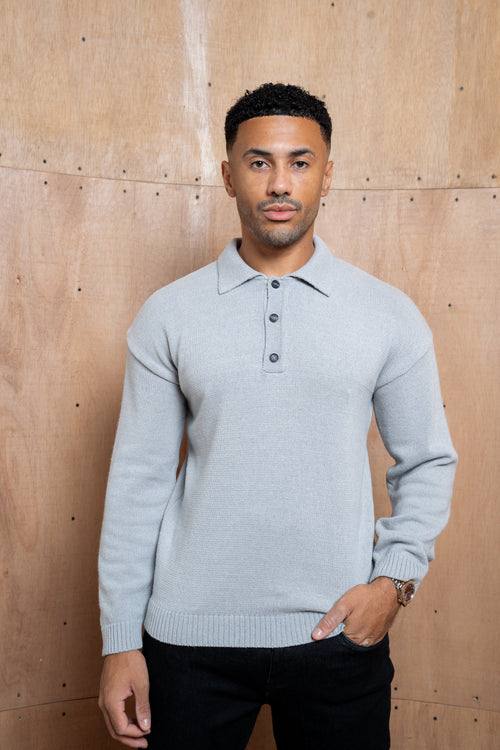 Capo Button LS Polo Shirt - Light Grey