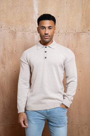Capo Button LS Polo Shirt - Oatmeal