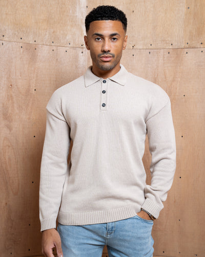 Capo Button LS Polo Shirt - Oatmeal