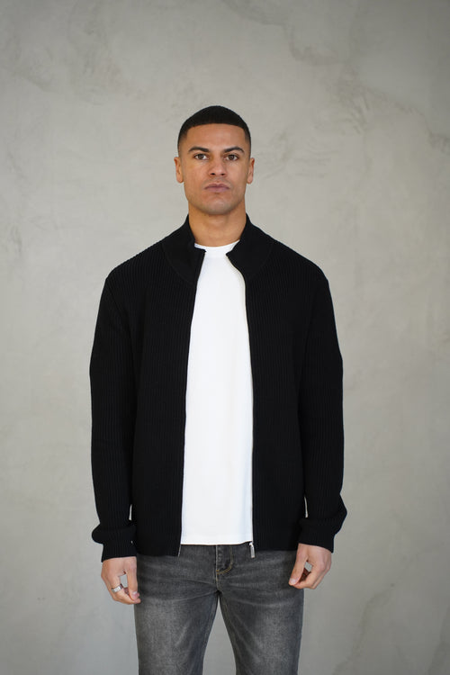 Capo Ribbed Full Zip Jumper - Black