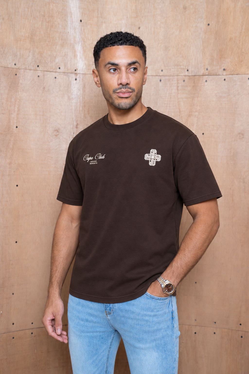 Capo Emblem T-Shirt - Brown/Ecru
