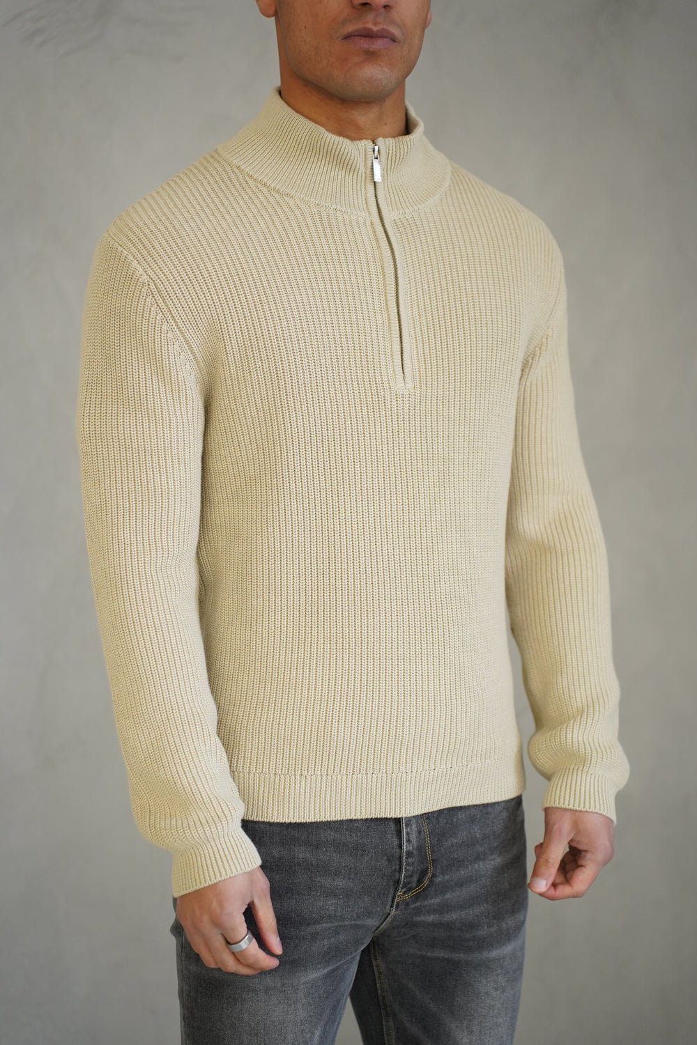 Capo Ribbed 1/4 Zip Jumper - Stone