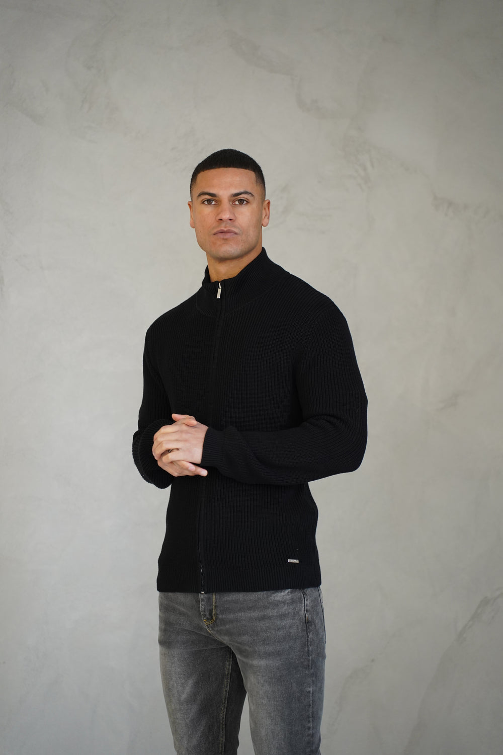 Capo Ribbed Full Zip Jumper - Black