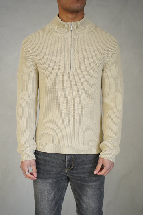 Capo Ribbed 1/4 Zip Jumper - Stone