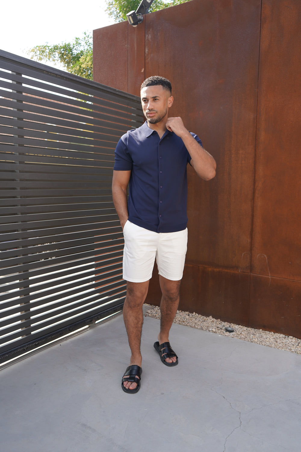 Capo Soft Button Through Shirt - Navy