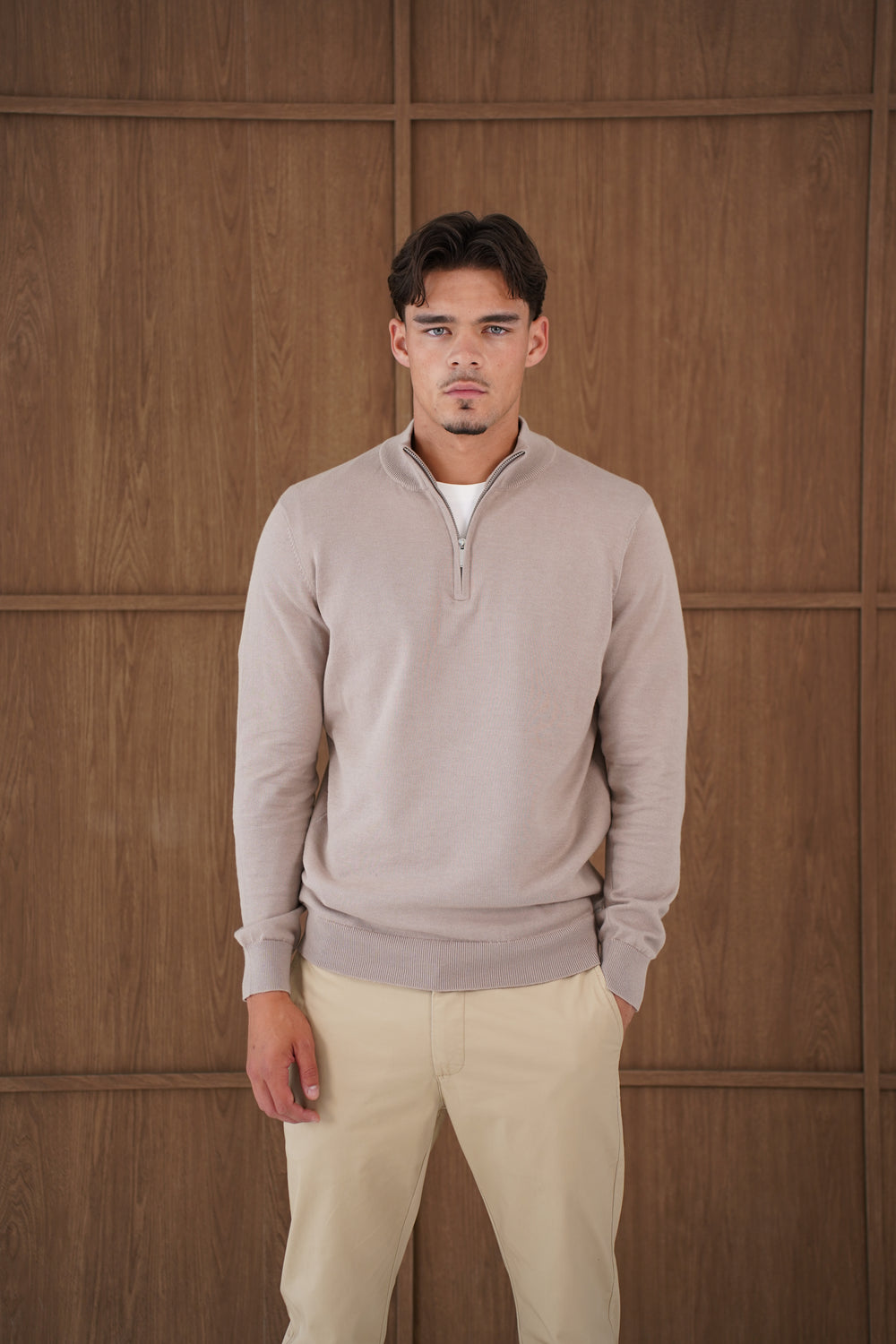 Capo Egyptian Cotton 1/4 Zip Top - Oatmeal
