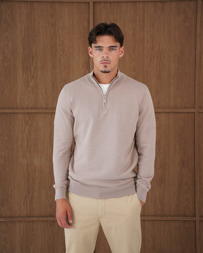 Capo Egyptian Cotton 1/4 Zip Top - Oatmeal