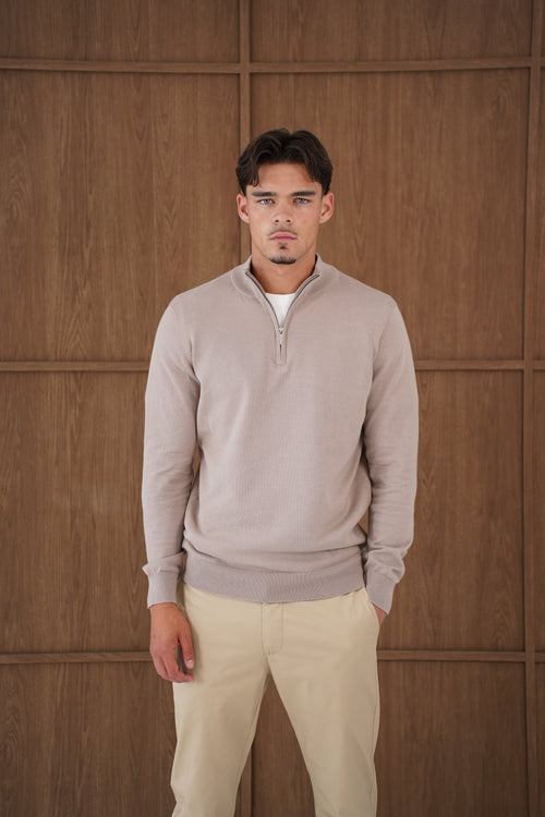 Capo Egyptian Cotton 1/4 Zip Top - Oatmeal