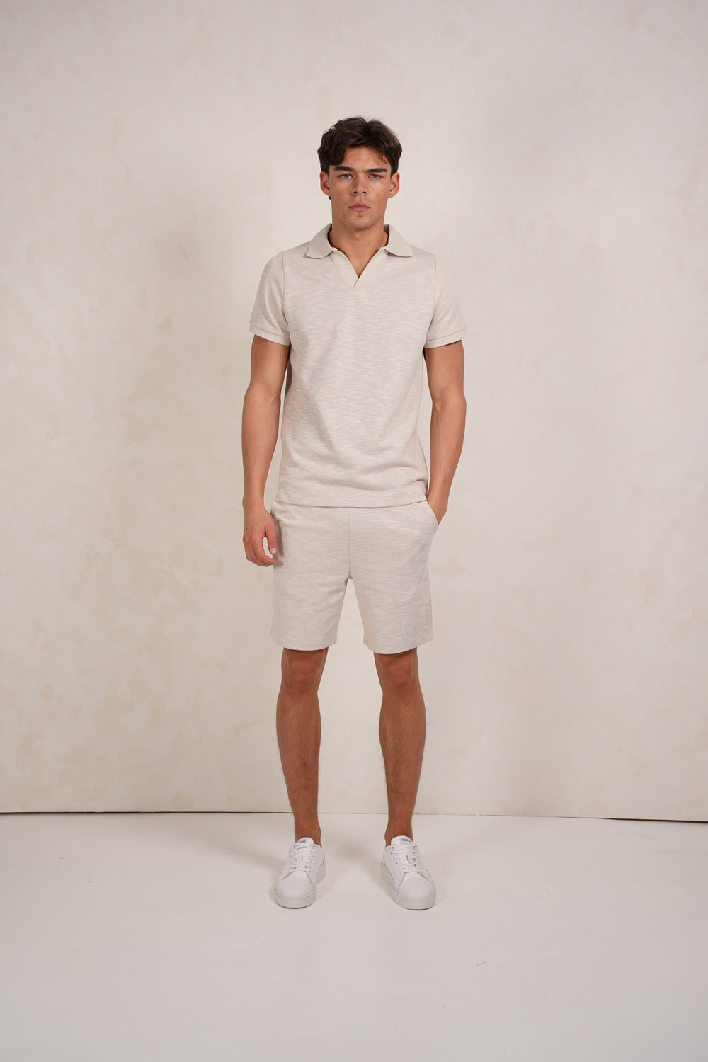 Capo Jersey Slub Cuban Polo Shirt - Stone Grey