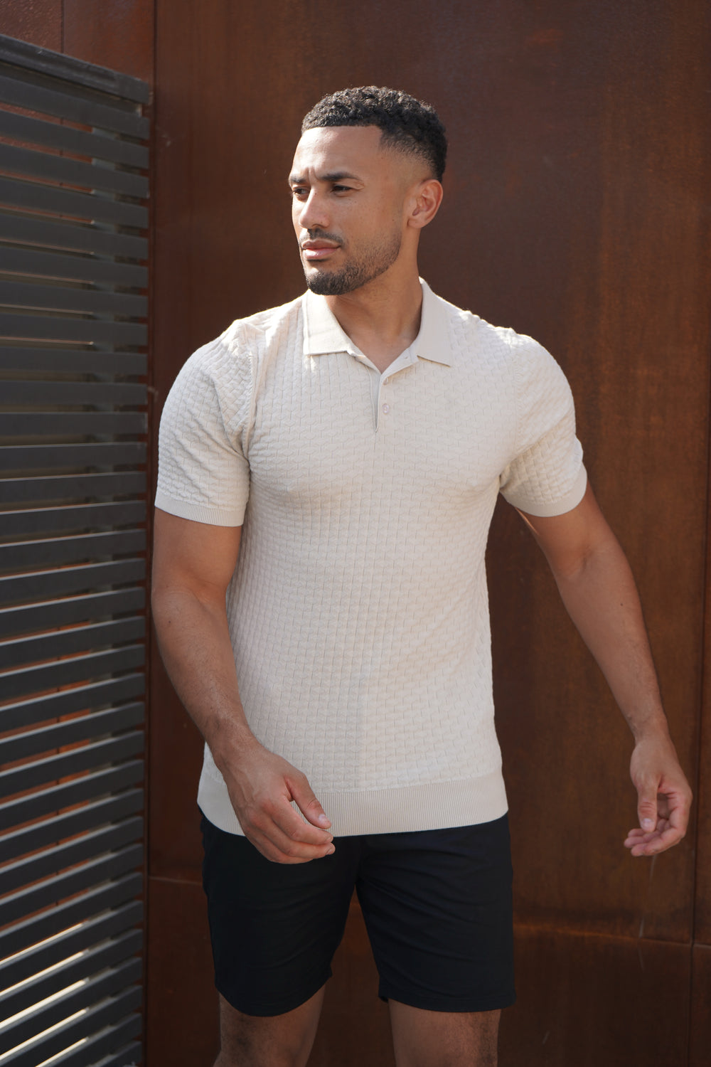 Capo Hexagonal Button Up Polo Shirt - Stone