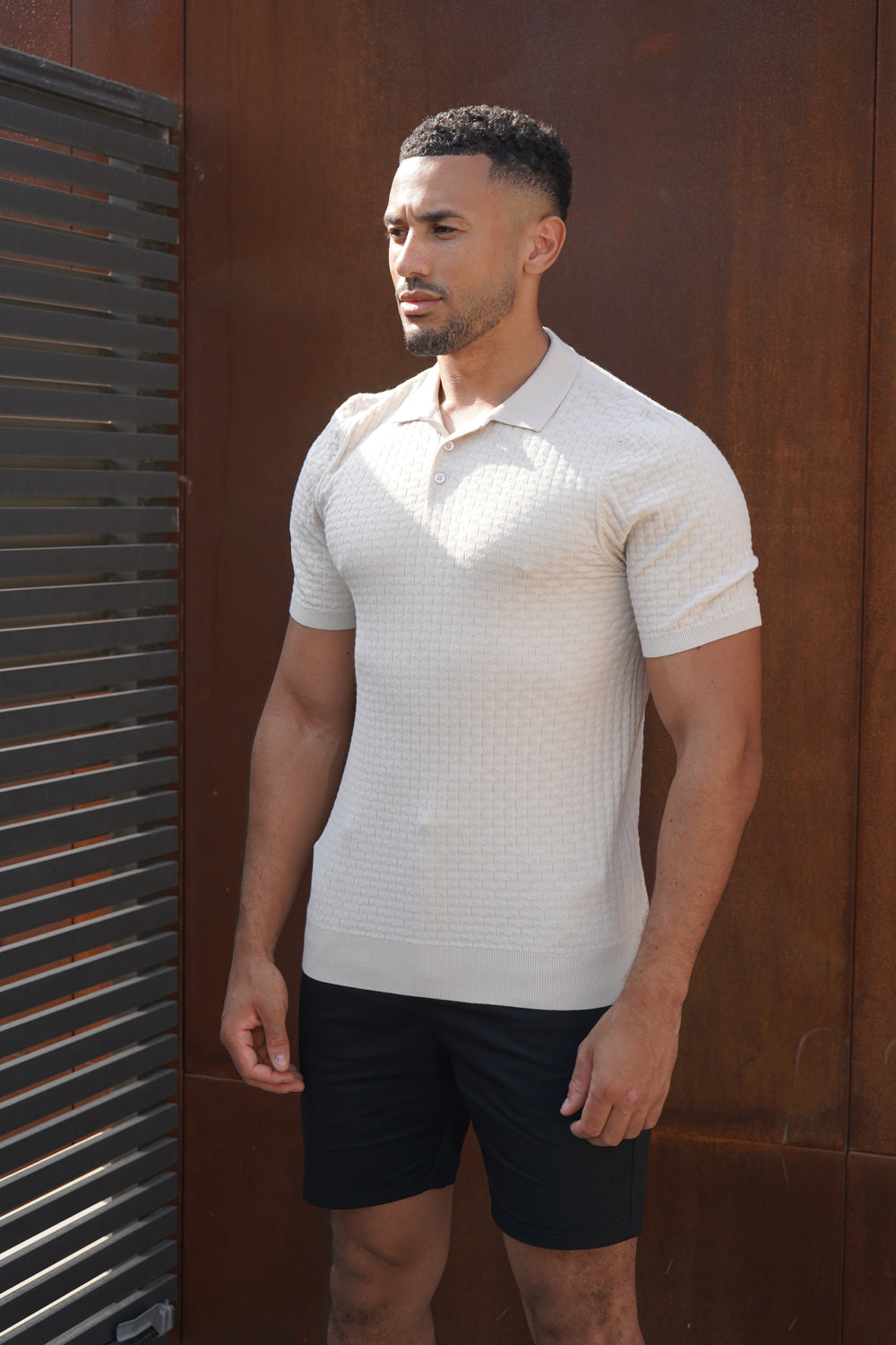 Capo Hexagonal Button Up Polo Shirt - Stone