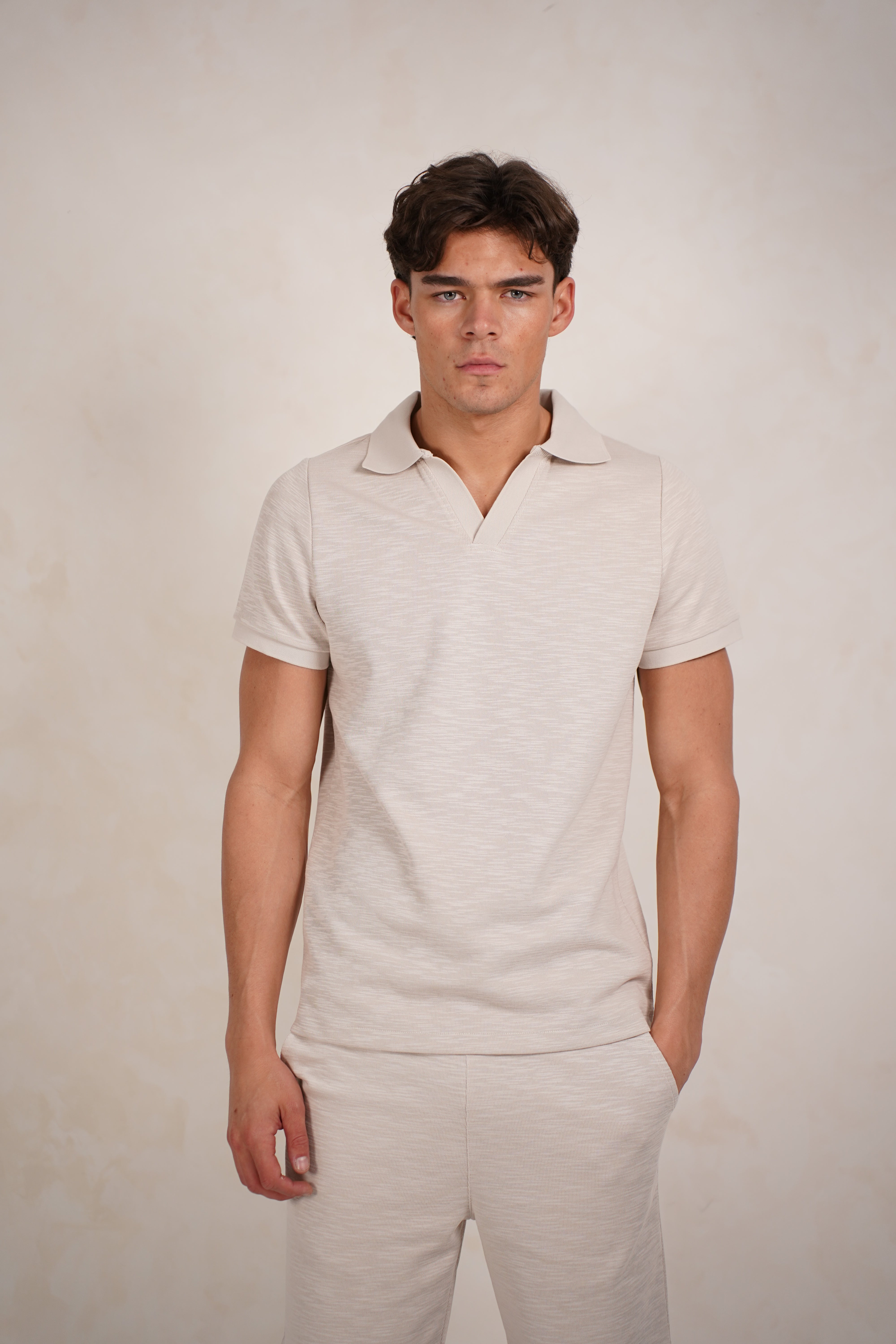 Capo Jersey Slub Cuban Polo Shirt - Stone Grey