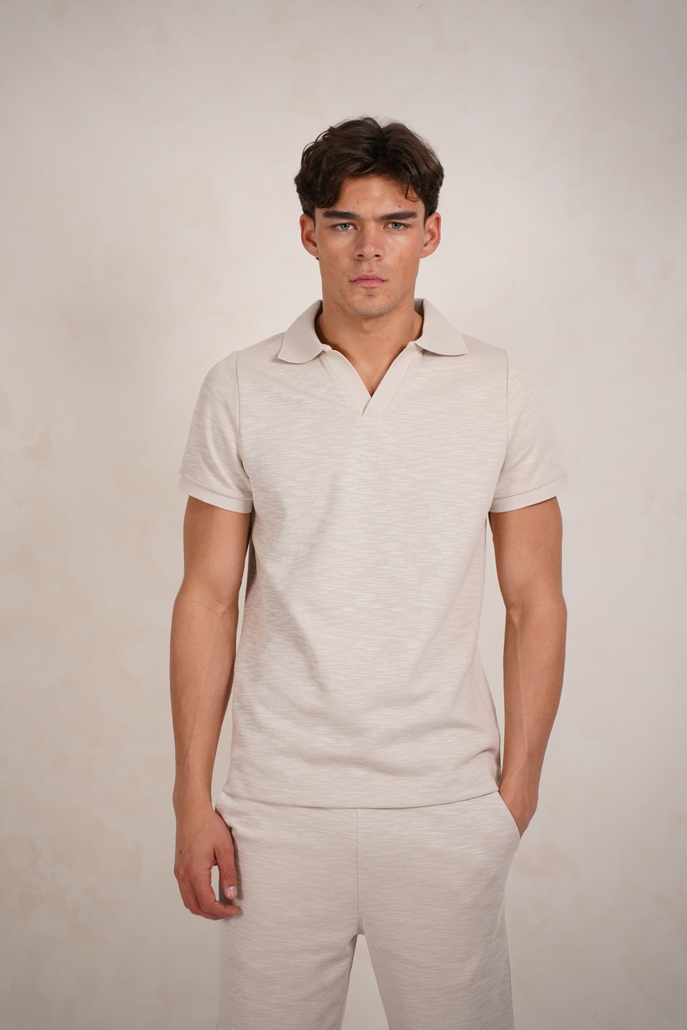 Capo Jersey Slub Cuban Polo Shirt - Stone Grey