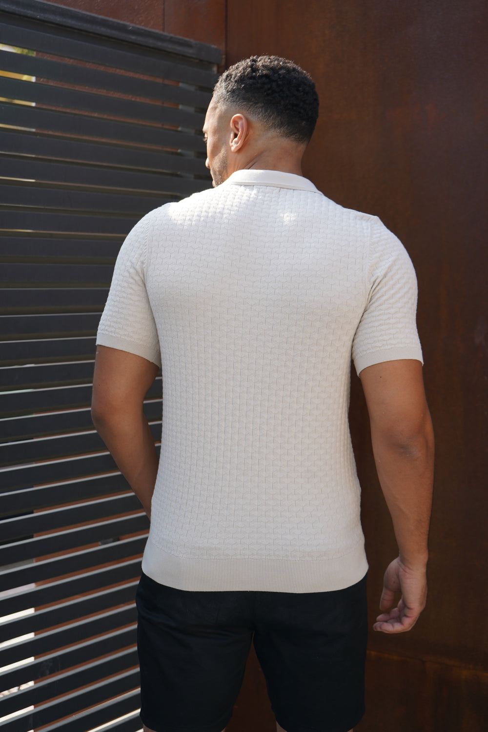 Capo Hexagonal Button Up Polo Shirt - Stone