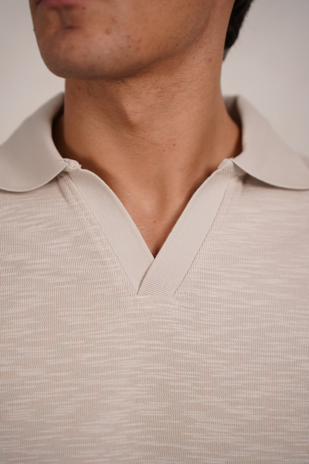Capo Jersey Slub Cuban Polo Shirt - Stone Grey