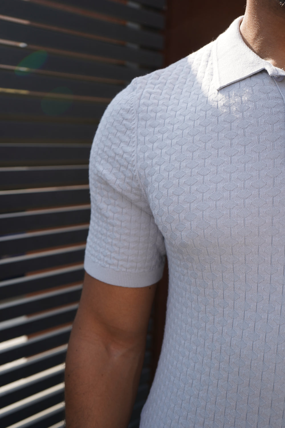 Capo Hexagonal Button Up Polo Shirt - Light Grey