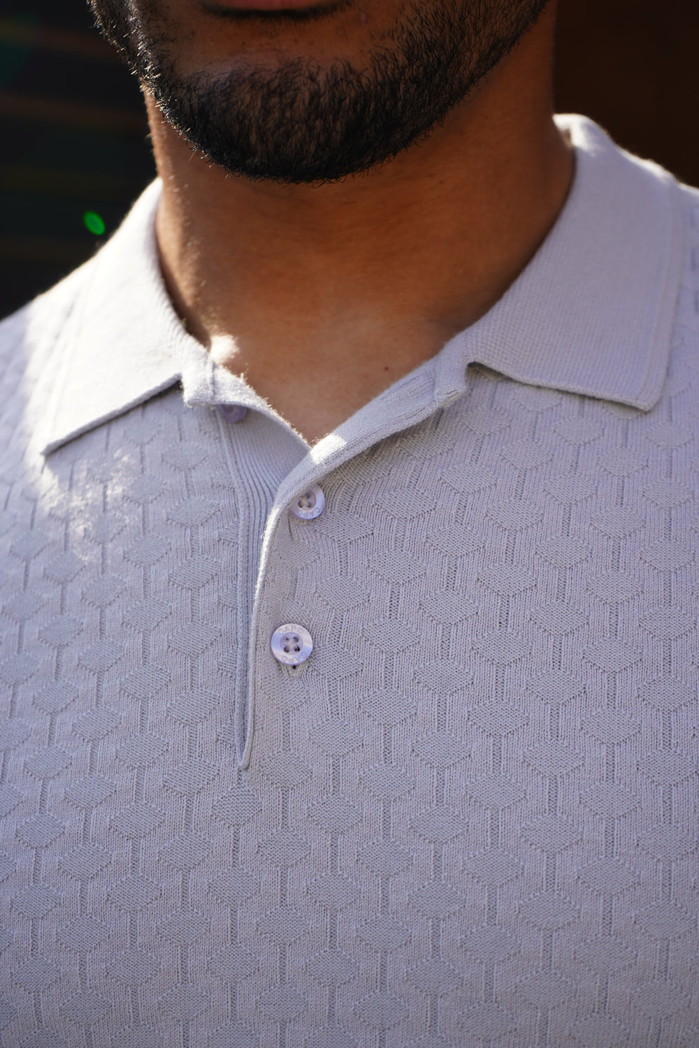 Capo Hexagonal Button Up Polo Shirt - Light Grey