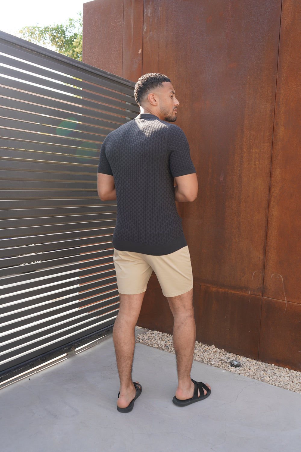 Capo Hexagonal Button Up Polo Shirt - Black