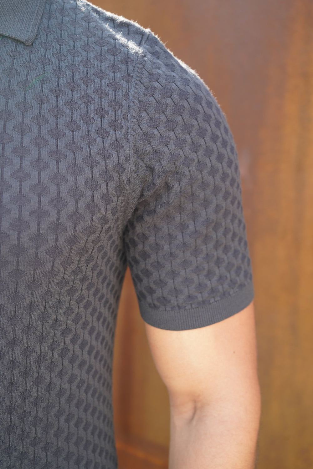 Capo Hexagonal Button Up Polo Shirt - Black